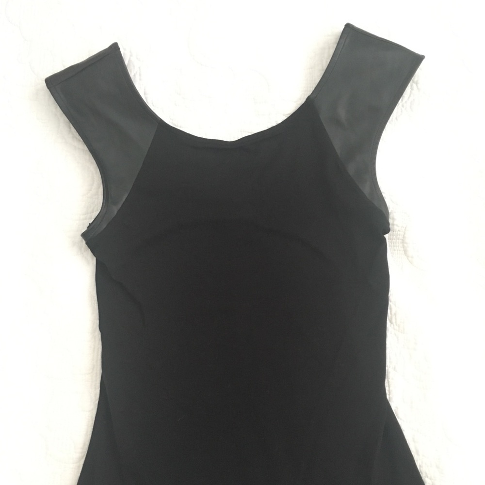 Black Top with Leather Cap Sleeve